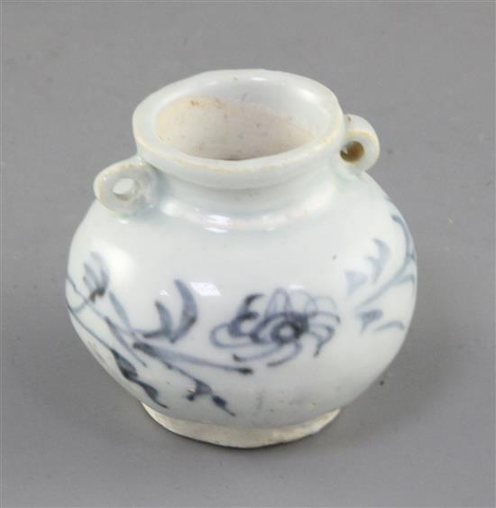 A Chinese blue and white globular jarlet, Yuan dynasty, height 5.5cm